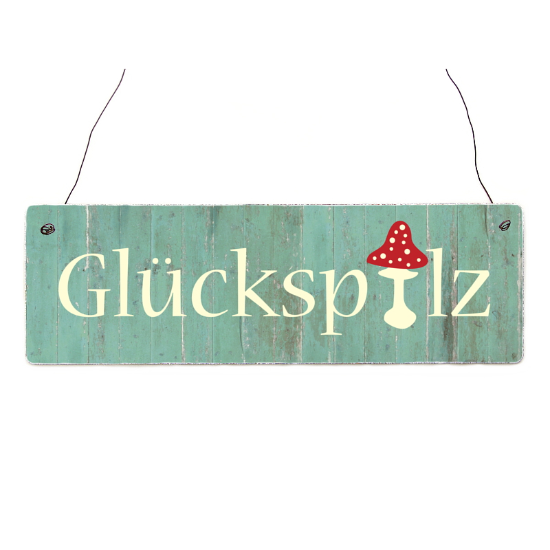 INTERLUXE Holzschild GLÜCKSPILZ Geschenk Geburtstag Herbst Türschild Vintage
