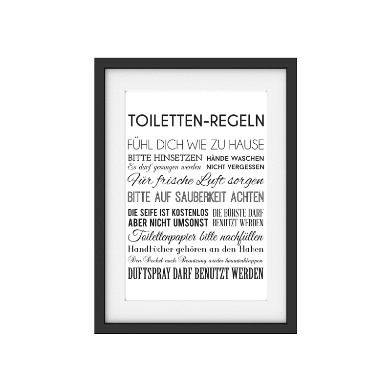 INTERLUXE Kunstdruck TOILETTEN-REGELN WC Badezimmer Lustig DIN A4