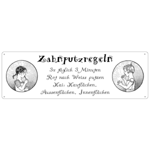 METALLSCHILD Türschild ZAHNPUTZREGELN Badezimmer Kinder Hinweis Deko Bad Shabby