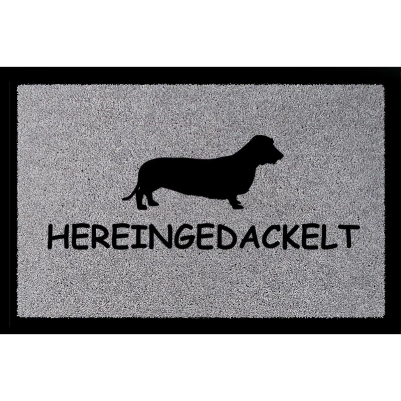 FUSSMATTE Geschenk HEREINGEDACKELT Hund Tierisch Schmutzmatte Hellgrau
