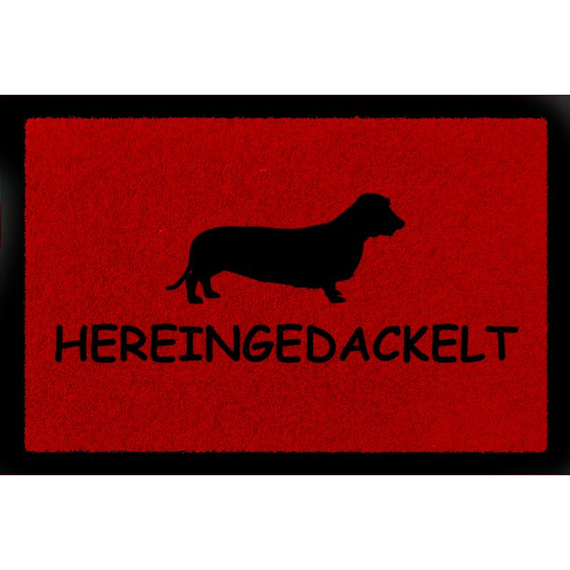FUSSMATTE Geschenk HEREINGEDACKELT Hund Tierisch Schmutzmatte Rot
