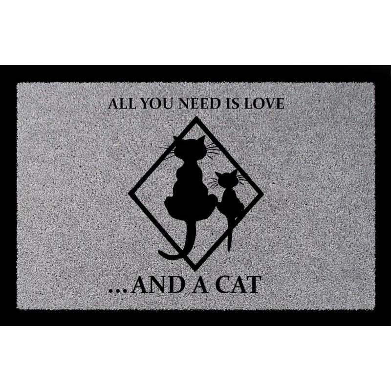 SCHMUTZMATTE Fußmatte ALL YOU NEED IS LOVE AND A [ CAT ] Katze Viele Farben Hellgrau