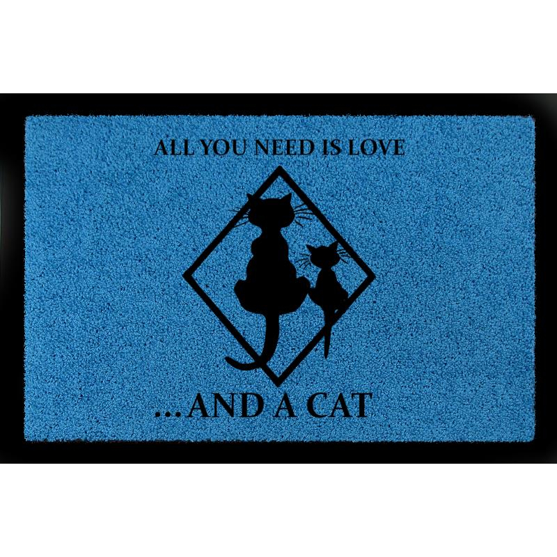 SCHMUTZMATTE Fußmatte ALL YOU NEED IS LOVE AND A [ CAT ] Katze Viele Farben Royalblau