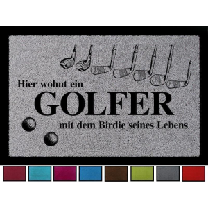 FUSSMATTE Türmatte HIER WOHNT EIN GOLFER Hobby Golf Geschenk 60x40 cm Spruch