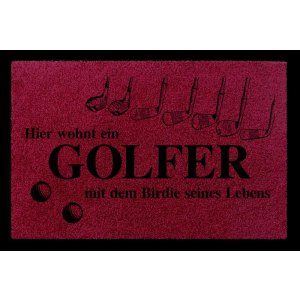 FUSSMATTE Türmatte HIER WOHNT EIN GOLFER Hobby Golf Geschenk 60x40 cm Spruch Bordeauxrot