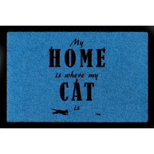 TÜRVORLEGER Fußmatte MY HOME IS WHERE MY CAT IS Katze Tierisch Viele Farben Royalblau
