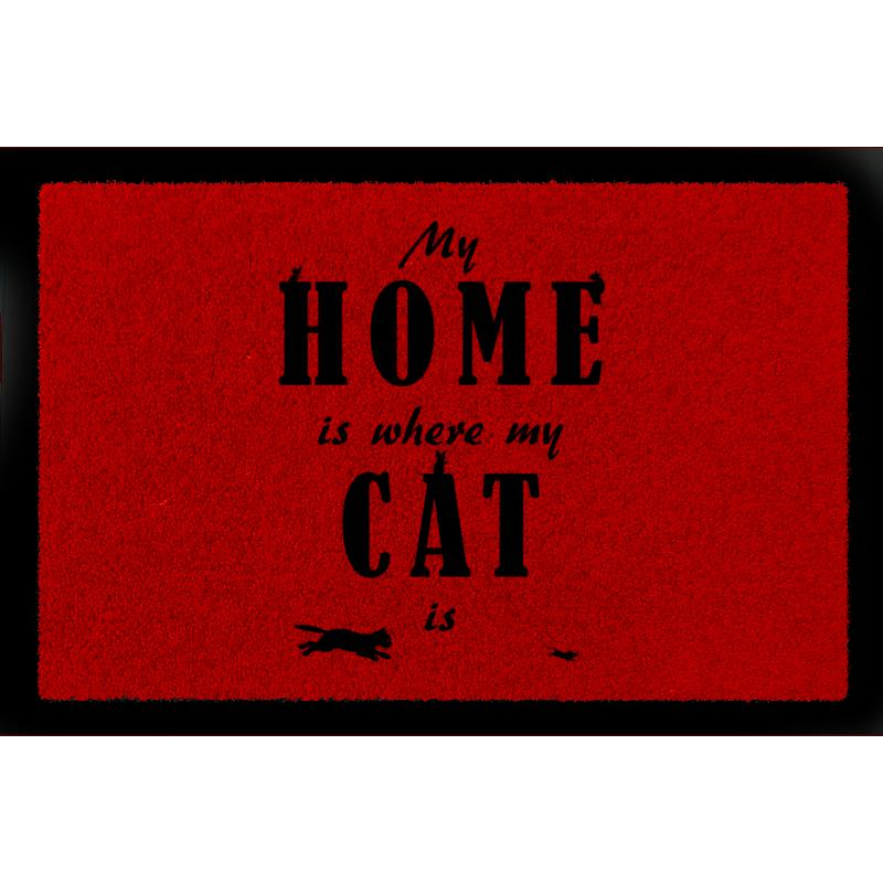 TÜRVORLEGER Fußmatte MY HOME IS WHERE MY CAT IS Katze Tierisch Viele Farben Rot
