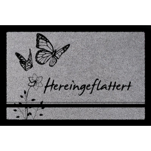 TÜRVORLEGER Fußmatte HEREINGEFLATTERT Schmetterling Türmatte Viele Farben Hellgrau