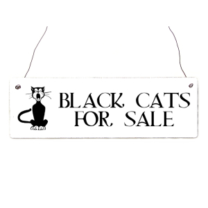 Shabby Vintage Schild Türschild BLACK CATS FOR SALE Halloween Holzschild Katzen
