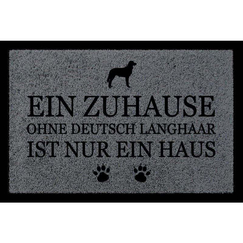 FUSSMATTE Türvorleger EIN ZUHAUSE OHNE [ DEUTSCH LANGHAAR ] Hund Viele Farben Dunkelgrau
