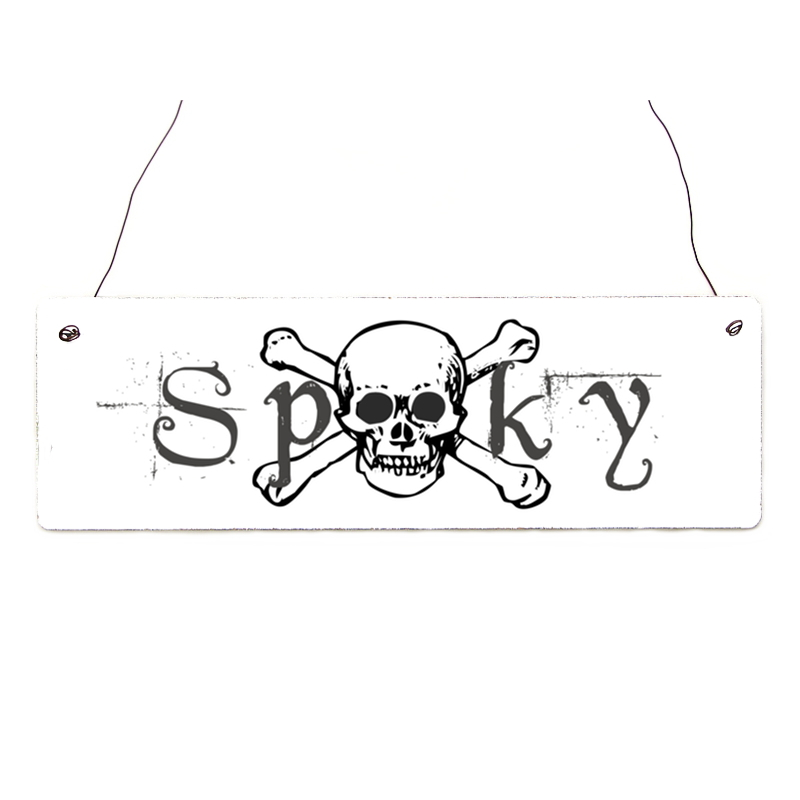 Shabby Vintage Schild Türschild SPOOKY Halloween Horror Totenkopf Holzschild