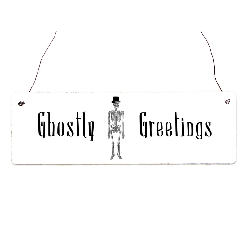 Shabby Vintage Schild Türschild GHOSTLY GREETINGS Halloween Gothic Holzschild