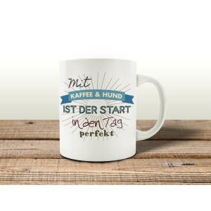 TASSE Kaffeebecher MIT KAFFEE UND HUND Motivation Spruch Frühstück Haustier