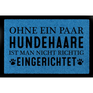 TÜRMATTE Fußmatte OHNE EIN PAAR HUNDEHAARE Tierisch Haustier Hund Einzug Spruch Royalblau