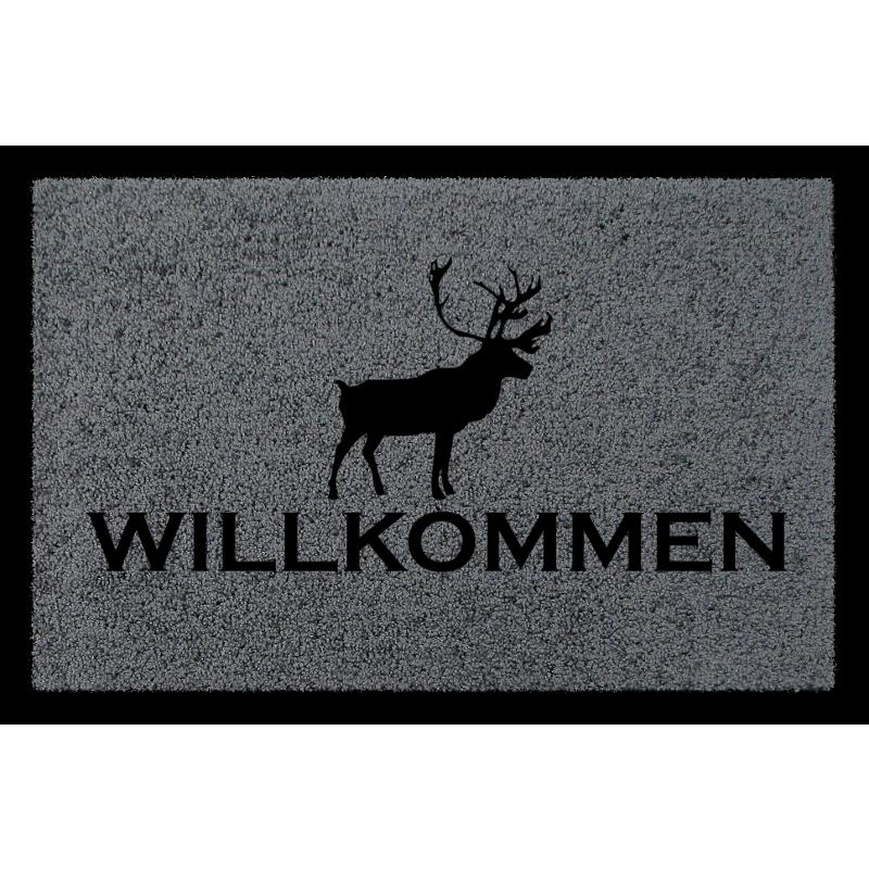 TÜRMATTE Fußmatte WILLKOMMEN ELCH Weihnachten Winter Jäger Jagd Geschenk Eingang Dunkelgrau