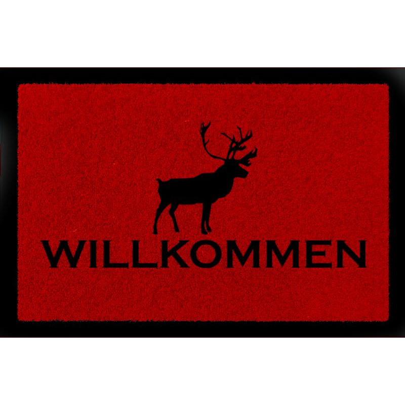 TÜRMATTE Fußmatte WILLKOMMEN ELCH Weihnachten Winter Jäger Jagd Geschenk Eingang Rot