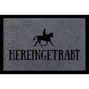 TÜRMATTE Fußmatte HEREINGETRABT Hobby Reiten Pferd Stall Türvorleger Geschenk Dunkelgrau
