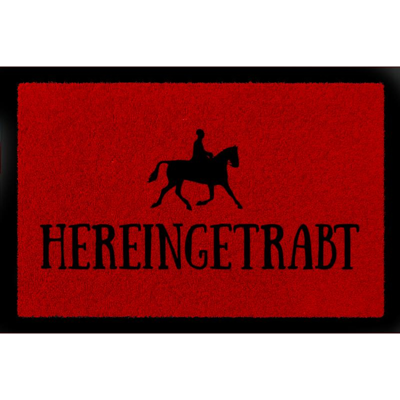 TÜRMATTE Fußmatte HEREINGETRABT Hobby Reiten Pferd Stall Türvorleger Geschenk Rot