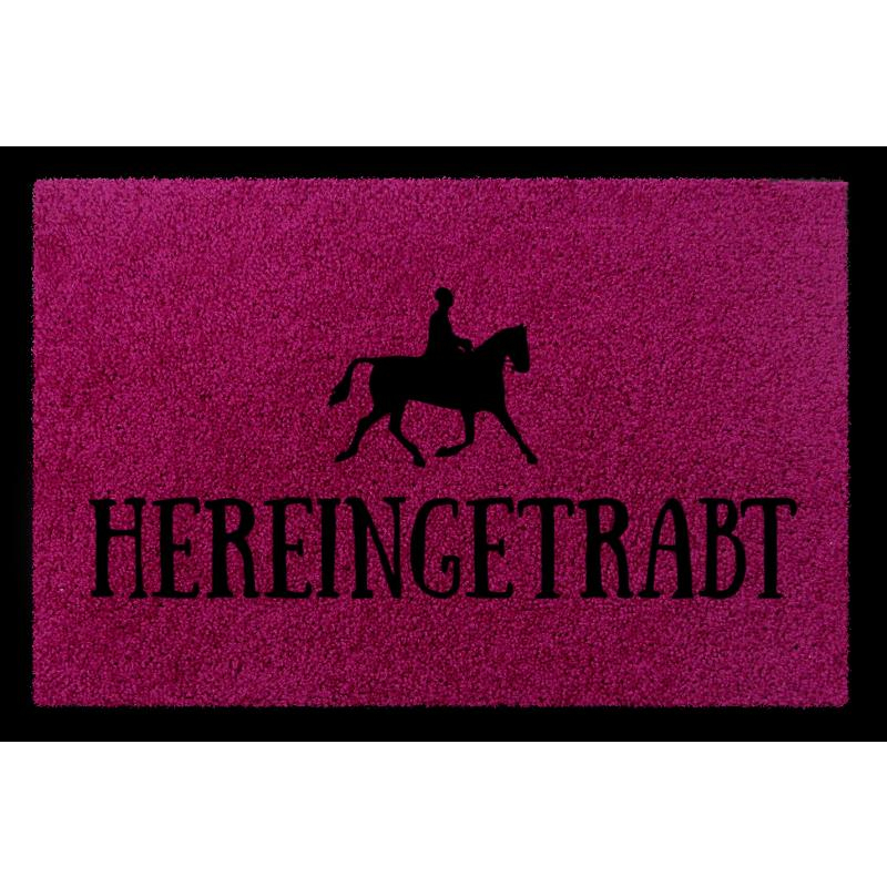 TÜRMATTE Fußmatte HEREINGETRABT Hobby Reiten Pferd Stall Türvorleger Geschenk Fuchsia