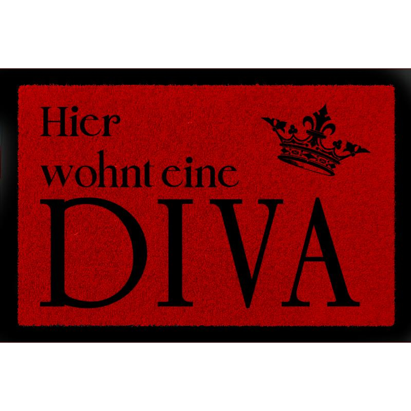 TÜRMATTE Fußmatte HIER WOHNT EINE DIVA Frau Geschenk Eingang Krone Türvorleger Rot