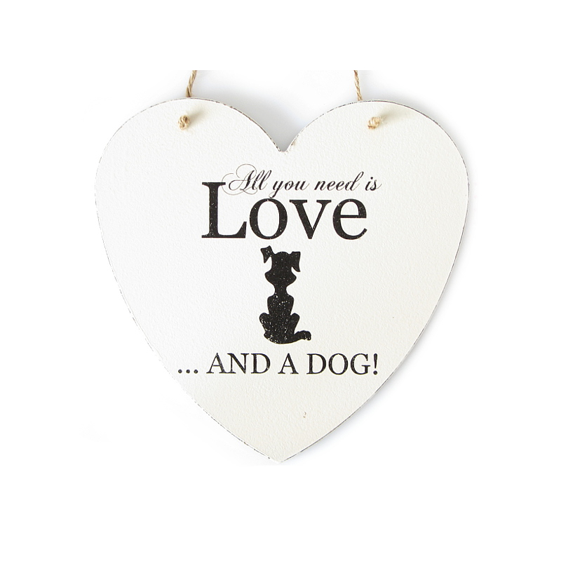 Shabby Vintage HERZ Türschild Schild ALL YOU NEED IS LOVE AND A DOG Holzschild
