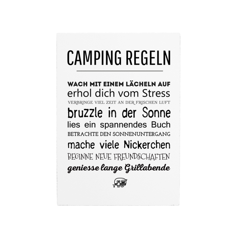 WANDTAFEL Holzschild CAMPING REGELN Urlaub Campen Zelten Freizeit Platz Geschenk