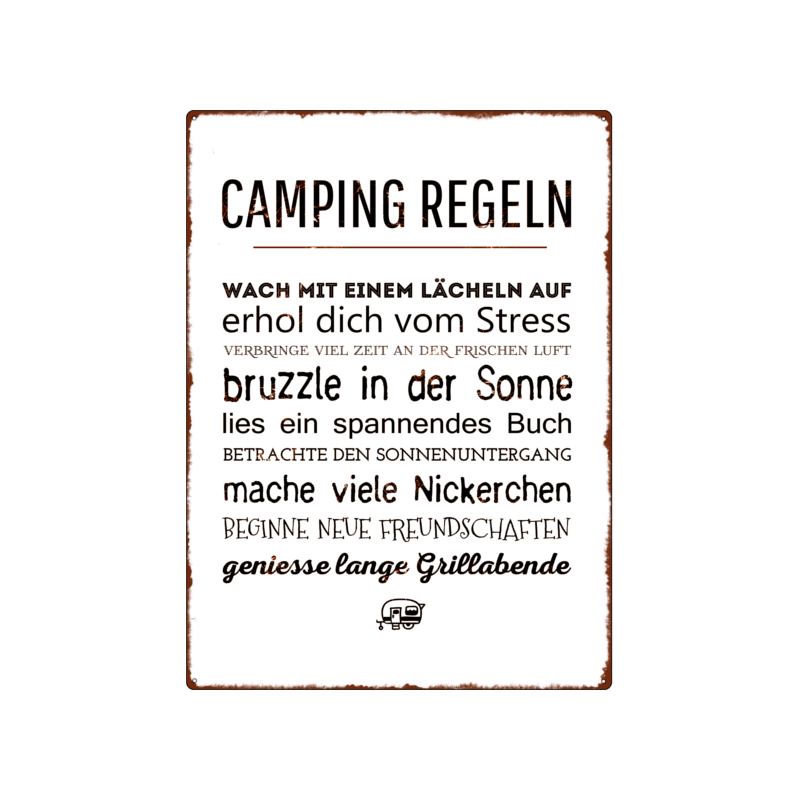 WANDSCHILD Metallschild CAMPING REGELN Urlaub Zelten Leidenschaft Campen Sommer