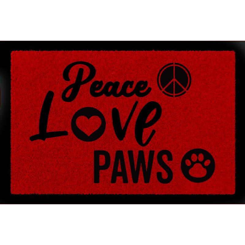 FUSSMATTE Türmatte PEACE LOVE PAWS Hund Pfoten Zuhause Geschenk Eingang Matte Rot