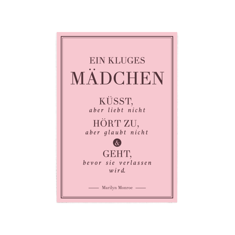 WANDTAFEL Holzschild EIN KLUGES MÄDCHEN Marilyn Monroe Zitat Rosa Frau Spruch