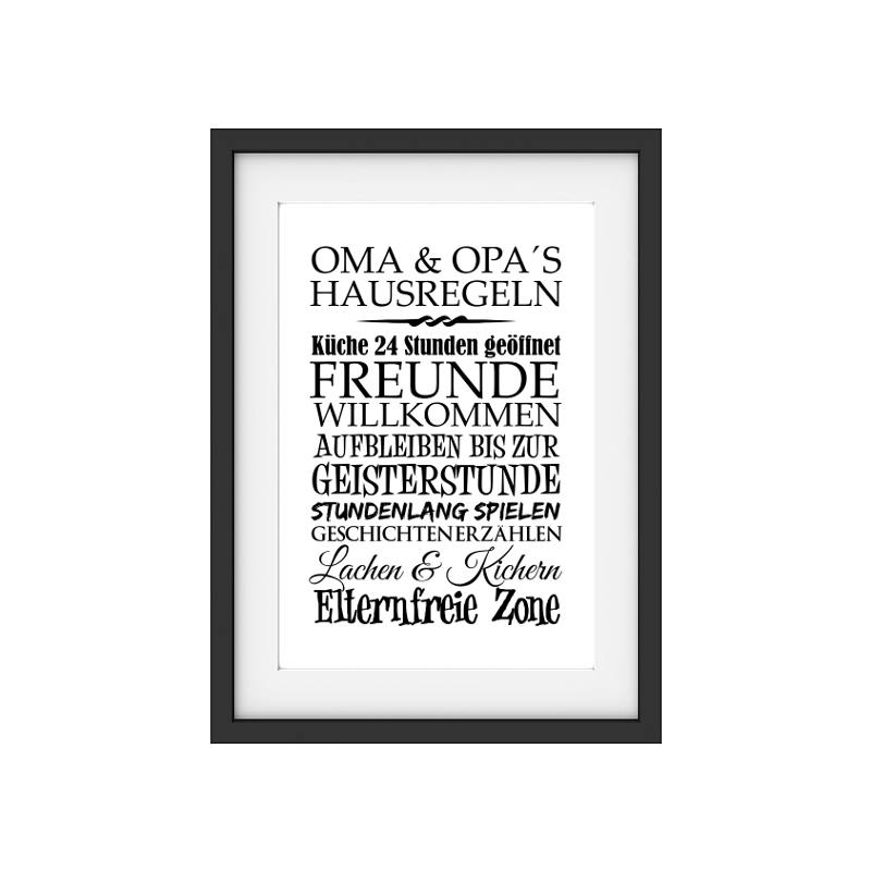 Shabby Vintage Druck OMA & OPAS HAUSREGELN Poster Büttenpapier Landhaus Chic