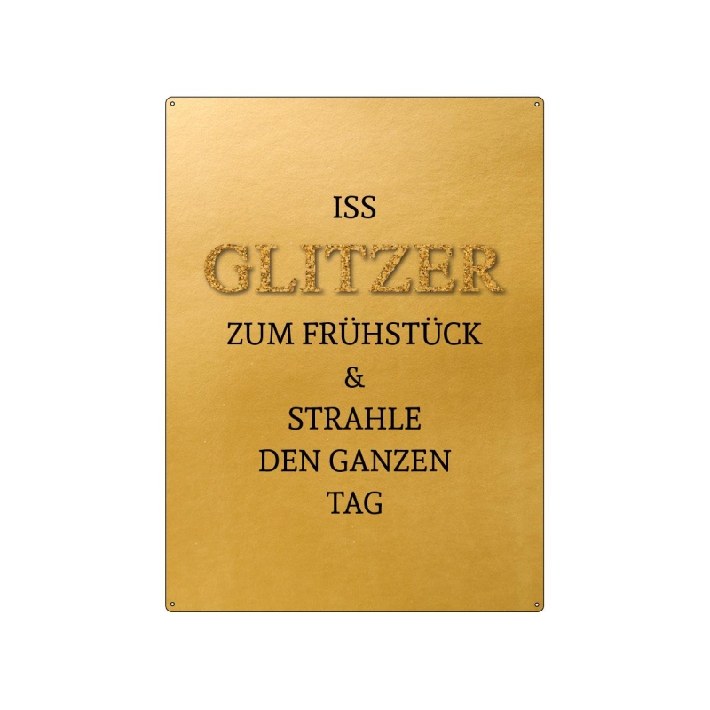 30x22cm GOLD Wandschild ISS GLITZER ZUM FRÜHSTÜCK Glitzer Dekoration Küche