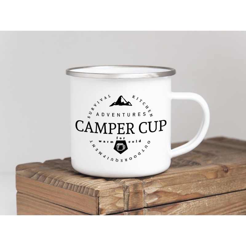EMAILLE BECHER Retro Tasse CAMPER CUP Geschenk Camping Wohnwagen Vanlife Bully Mug