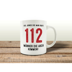 TASSE Kaffeebecher 112 JUNGS DIE MAN RUFT FEUERWEHR...