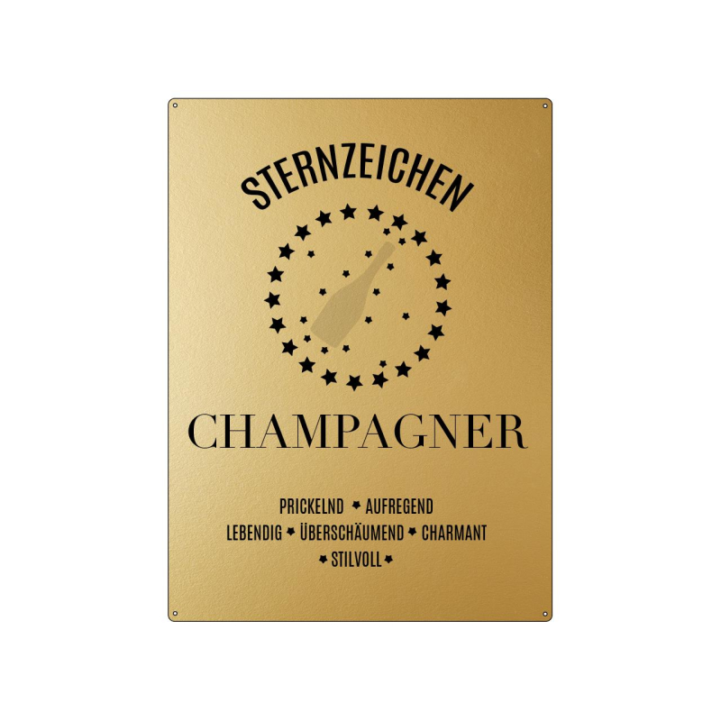 30x22cm GOLD Wandschild STERNZEICHEN CHAMPAGNER Party Mädels Geschenk Gold Optik Wanddekoration