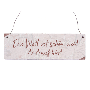 Holzschild mit Spruch DIE WELT IST SCHÖN WEIL DU DRAUF BIST Valentinstag Liebe Beziehung Hochzeitstag