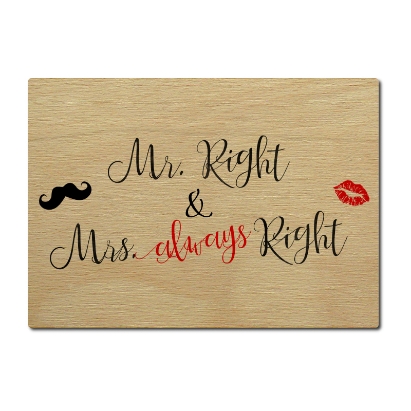 LUXECARDS POSTKARTE aus Holz MR. RIGHT & MRS. ALWAYS RIGHT Hochzeit Echtholz Grußkarte