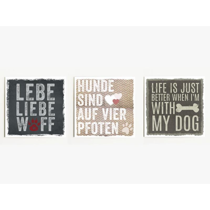 Interluxe Magnet 3er Set Lebe, Liebe Wuff Hund 70x70mm Kühlschrankmagnete, ideal als Geschenk für Hundefreunde, Herrchen und Frauchen