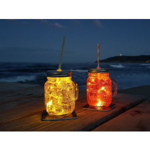 INTERLUXE LED Untersetzer - Shabby Holz verwittert weiss - leuchtende Glasuntersetzer für Cocktails