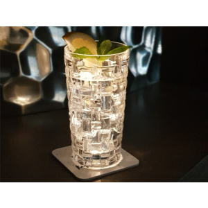 INTERLUXE LED Untersetzer - Lange Rede kurzer Gin (sand) - leuchtende Glasuntersetzer für Gin-Tonic-Cocktails