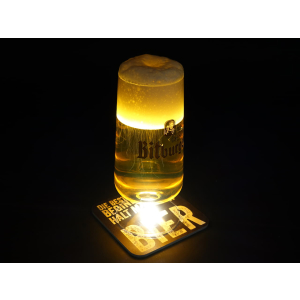 INTERLUXE LED Glasuntersetzer - Holz A - leuchtende Untersetzer in Holzoptik als Geschenk, Tischdeko, Partydeko