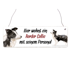 Interluxe Holzschild - Hier wohnt ein Border Collie - Türschild, Warnschild oder Hundeschild als Geschenk für Menschen mit Hund