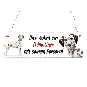 Interluxe Holzschild - Hier wohnt ein Dalmatiner - Schild mit Spruch, Warnschild oder Hundeschild als Geschenk für Menschen mit Hund