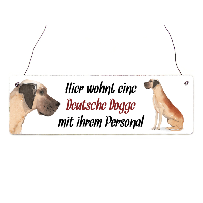 Interluxe Holzschild - Hier wohnt eine Deutsche Dogge - Schild mit Spruch, Warnschild oder Hundeschild als Geschenk für Menschen mit Hund