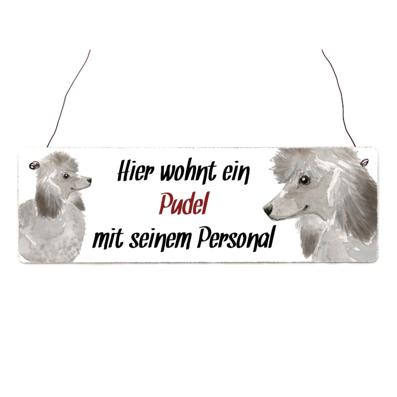 Interluxe Holzschild - Hier wohnt ein Pudel - Schild mit Spruch, Warnschild oder Hundeschild als Geschenk für Menschen mit Hund