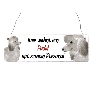 Interluxe Holzschild - Hier wohnt ein Pudel - Schild mit Spruch, Warnschild oder Hundeschild als Geschenk für Menschen mit Hund