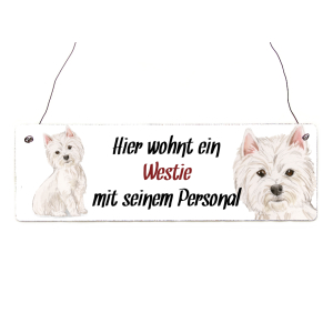 Interluxe Holzschild - Hier wohnt ein Westie - Türschild, Warnschild oder Hundeschild als Geschenk für Menschen mit Hund