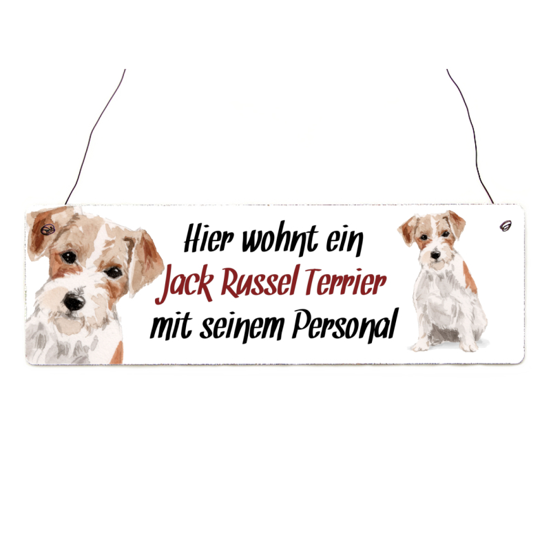 Interluxe Holzschild - Hier wohnt ein Jack Russel - Türschild, Warnschild oder Hundeschild als Geschenk für Menschen mit Hund