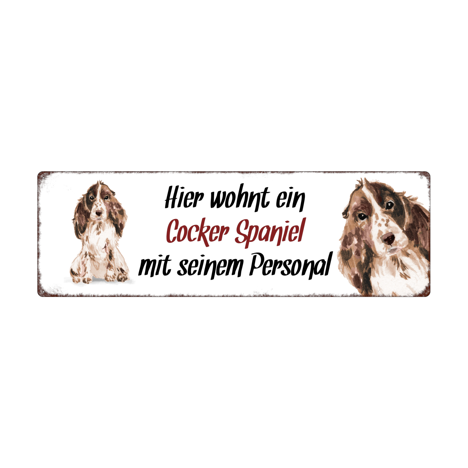 Metall-Warnschild „Cocker Spaniel“ – Aluminium, 30,5x20 Cm, Für Gartenzaun Oder Haustür, Mit Auf Wunsch Lochung