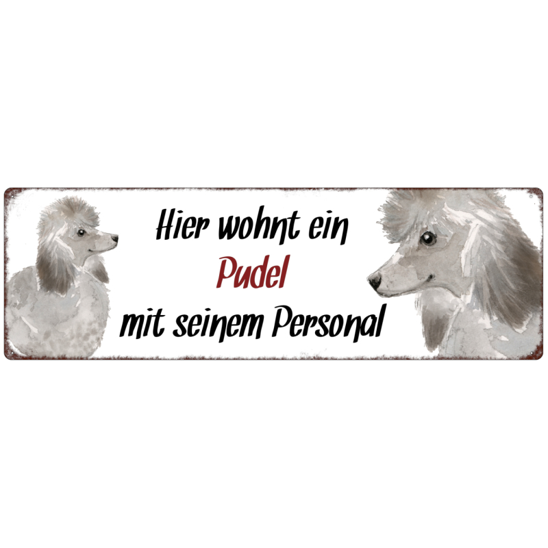 Interluxe Metallschild - Hier wohnt ein Pudel - dekoratives Schild, Blechschild als Geschenk für Menschen mit Hund
