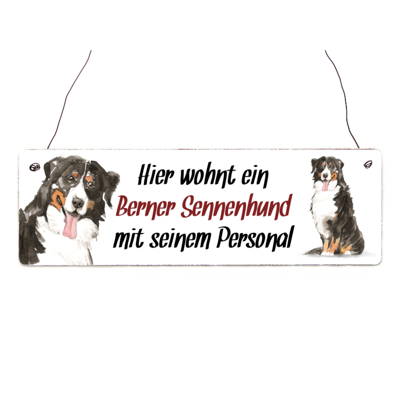 Interluxe Holzschild - Hier wohnt ein Berner Sennenhund - Türschild, Warnschild oder Hundeschild als Geschenk für Menschen mit Hund